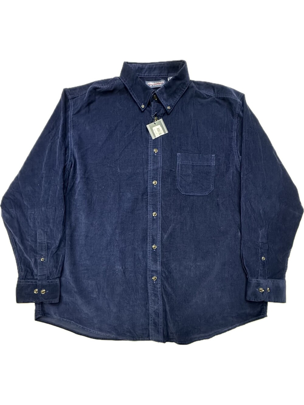 NWT Roundtree & Yorke Men XL Navy Blue Corduroy Button Down Shirt 100% Cotton